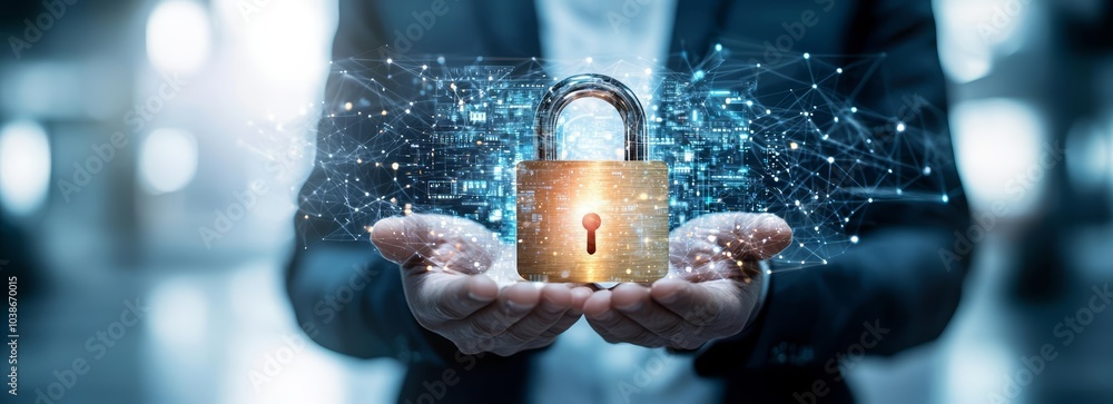 Poster cybersecurity concept of cyber security and protection of private information and data concept