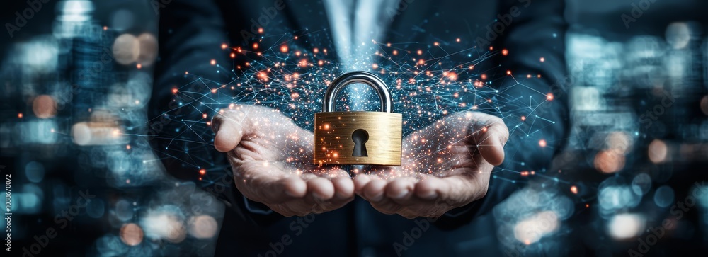 Poster cybersecurity concept of cyber security and protection of private information and data concept