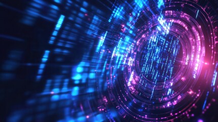 Obraz premium Futuristic digital code with circular blue and purple lines. Illustration of technological progress. banners, brochures, websites. Modern, elegant and dynamic design.