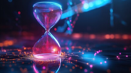 Futuristic Digital Hourglass with Network Connection technology background.