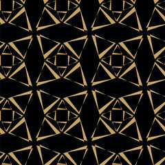 Abstract geometric pattern with crosses, stripes, lines. Seamless vector background. Black and gold ornament. Modern reticulated graphic design.