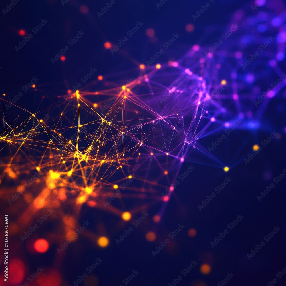 Poster abstract network of glowing lines and dots