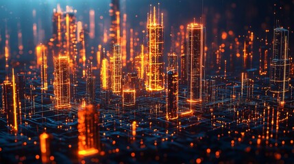 AI world interconnected networks digital landscapes futuristic city