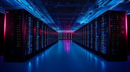 Fototapeta premium Cybersecurity concept of Shot of Data Center With Multiple Rows of Fully Operational Server Racks