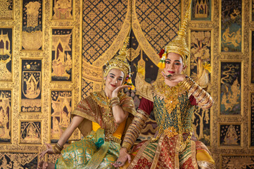 Pantomime (Khon) is traditional Thai classic masked play enacting scenes from the Ramayana with a...
