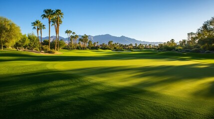 Obraz premium A tranquil scene of a serene golf course, Pristine fairways stretching into the distance, Classic landscape style