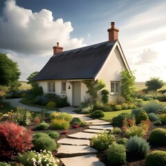 A Picturesque Garden Surrounding a Quaint Cottage