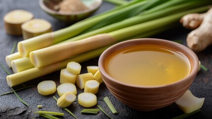 Freshly Sliced Lemongrass with Herbal Ingredients