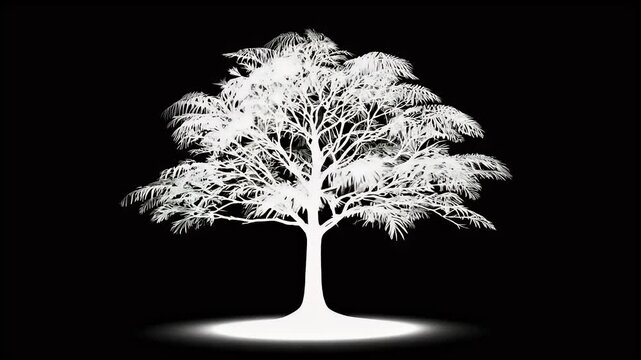 3D animation realistic tree swaying wind presented black background alpha channel seamless integration visual effects nature scenes three dimensional bark botanic branch closeup cut out design