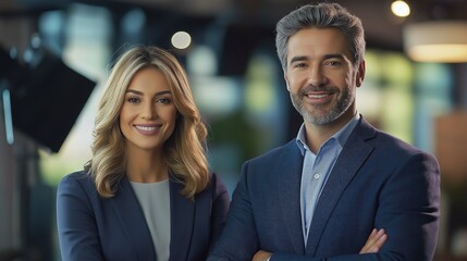 Cheerful News Anchors in Morning Broadcast Setting