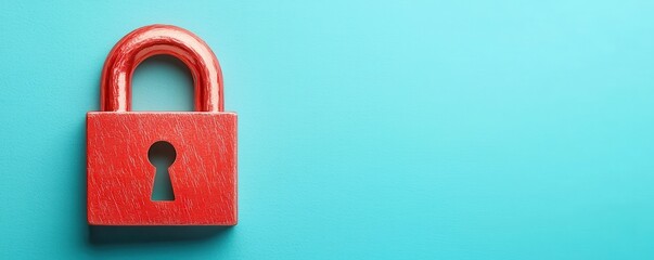 A bright red padlock rests against a turquoise background, symbolizing security and protection.