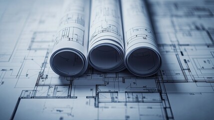 Architectural blueprints for a green construction project, featuring eco-friendly and sustainable building practices.