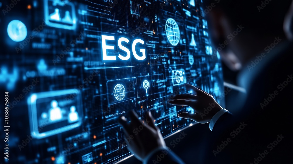 Aufkleber a digital interface showcasing esg principles in a business context, highlighting technology and inn