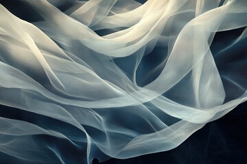 Obraz premium A delicate composition of flowing tulle-like textures in soft white and blue hues, evoking a sense of elegance, airiness, and gentle movement