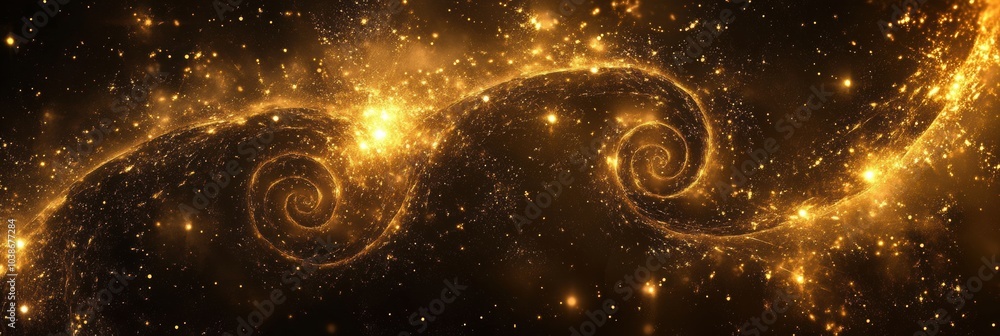 Aufkleber Golden spirals and stars intertwine against a dark backdrop, creating a mesmerizing abstract display of Christmas symbols. Generative AI