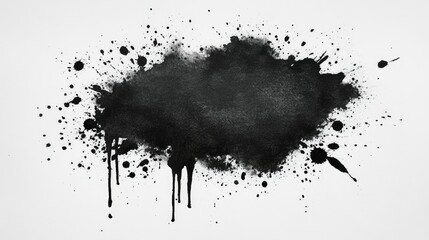 Fototapeta premium Artistic black watercolor blot with soft splashes and creative washes on textured paper.