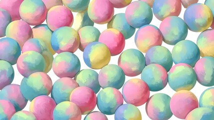 Abstract pastel balls scattered on white background