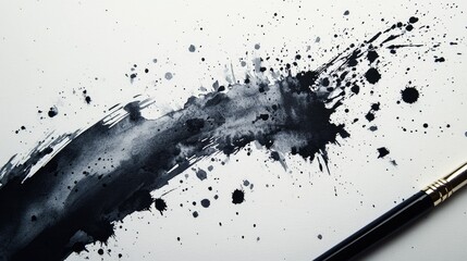 Artistic watercolor black stain with dynamic splashes and creative washes on paper.