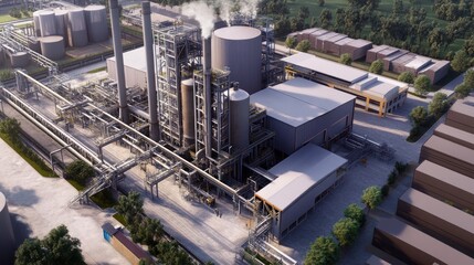 Fototapeta premium Low-carbon steel plant reducing emissions and enhancing sustainability in the production process.