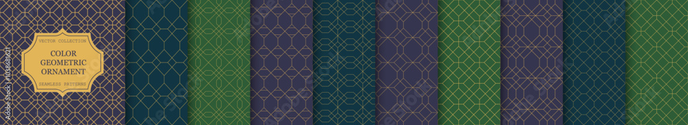 Poster collection of ornamental seamless luxury patterns. grid geometric color stylish backgrounds. ornate 