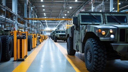 Military vehicle battery production plant creating high-performance, rugged batteries for defense applications.