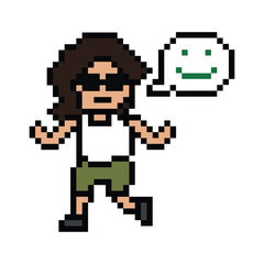 Naklejka premium Cute pixel cartoon 8bit character woman lady run or running jog cardio lifestyle for decoration life style 8 bit female jog run marathon exercise png vector.