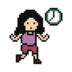 Cute pixel cartoon 8bit character woman lady run or running jog cardio lifestyle for decoration life style 8 bit female jog run marathon exercise png vector.