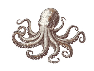 Vintage octopus illustration on transparent background