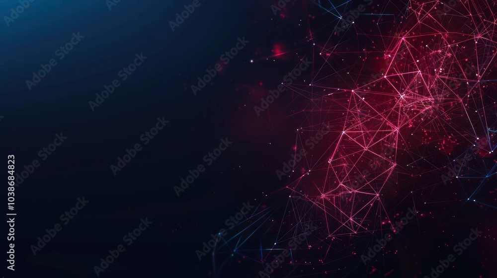 Poster Abstract Network of Lines and Points in Red on Dark Blue Background