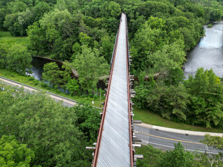 rosendale trestle aerial view (rail bridge converted to rail trail biking walking path in hudson...