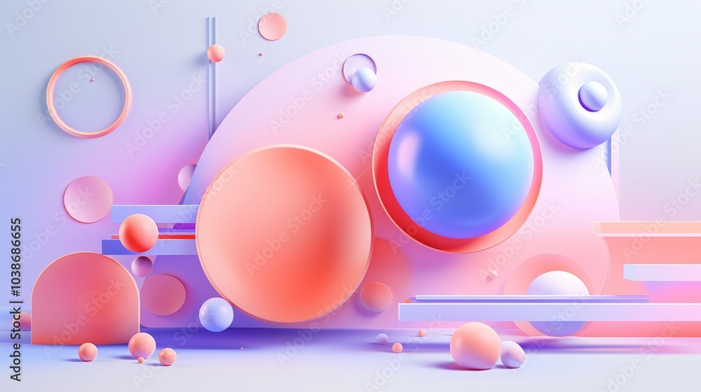 Poster minimalist abstract design featuring simple geometric shapes in soft pastel colors and textures