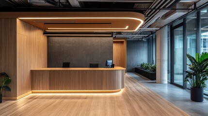 Modern Reception Area with Wood and Light Design