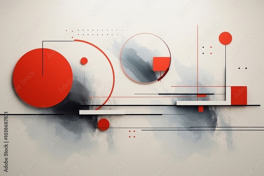 Poster minimalistic design in soft pastel hues featuring pale blue and gray background with subtle graphics