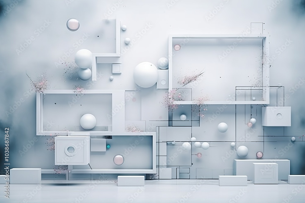 Aufkleber minimalist design featuring soft pastel blue and gray background with subtle graphics and text