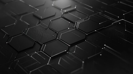 Fototapeta premium Tech startup hexagon banner with sleek digital patterns and interconnected geometric shapes.