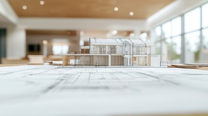 Close-up of architectural blueprints focused on green building practices, highlighting energy-efficient materials.