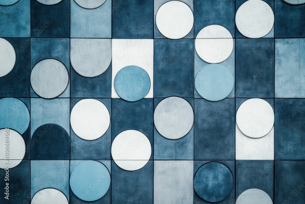 Aufkleber The artwork displays an abstract arrangement of large and small circles set against a diagonal grid, creating a playful visual dynamic. Generative AI