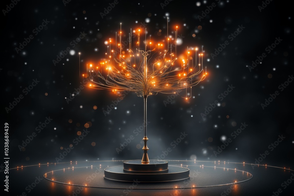 Poster minimalist christmas tree design with three solid lines and ambient dots of light decoration