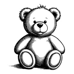 Obraz premium Teddy Bear Sitting Pose in Cute Black and White Outline Line Art Drawing with Detailed Fur