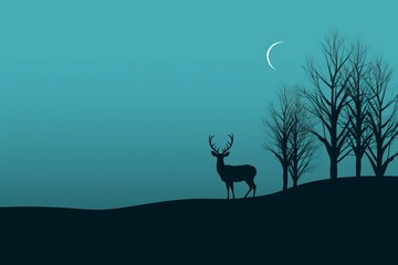 Graceful deer with antlers beside a turquoise christmas tree in harmonious colors