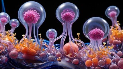 Vibrant visualization of snake like nanobots altering substances at the molecular level