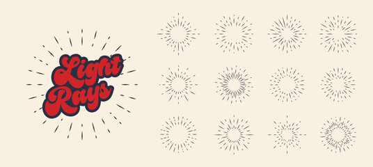 Light rays vintage design elements. Retro Sunburst set isolated on a white background. Vector Illustration