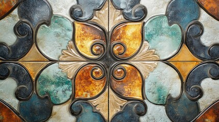 Vintage glass tile pattern with rich colors and classic designs, perfect for a luxurious and artistic touch.