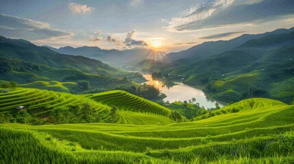 Obraz premium Terraced rice fields in Mu Cang Chai district