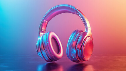 vibrant 3D product shot of bright headphones, showcasing sleek design with colorful gradient background. headphones exude modern and stylish appeal