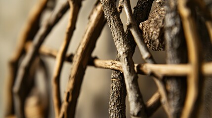 Fototapeta premium Close-up of rustic twig frames, showcasing their natural textures and earthy designs.