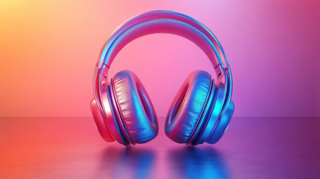 vibrant 3D product shot of bright headphones, showcasing colorful gradient background. headphones are prominently displayed, highlighting their modern design and vivid colors