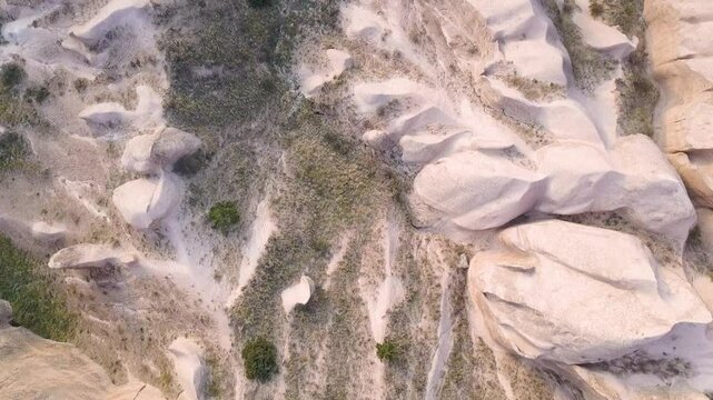 Vertical drone video of the breathtaking geological rock formations in Cappadocia Turkey