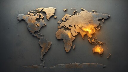 Digital map of the world with hot zones representing climate change impact on different regions