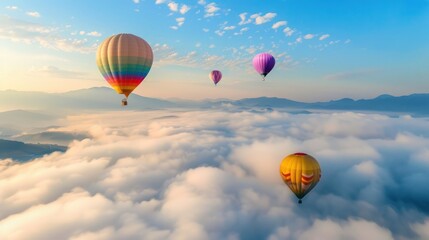 Fototapeta premium Hot Air Balloons Soaring Above the Clouds